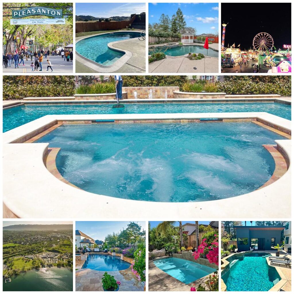 Pool Service Pleasanton CA - Wrigley's Pool Co. - Wrigley's Pool Co. Pool service in Pleasanton CA by Wrigley's Pool Co, with Pleasanton landmarks including the Alameda County Fairgrounds, Main Street downtown and Shadow Cliffs Regional Recreation Area