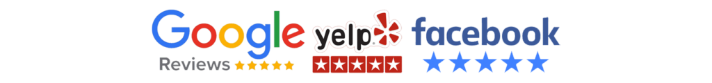 REVIEWS-BADGEpng - Wrigley's Pool Co. - Wrigley's Pool Co. Collage of Google, Yelp, and Facebook logos with star ratings and the word Reviews