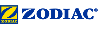 Zodiac logo on a blue background with a yellow emblem on the left.